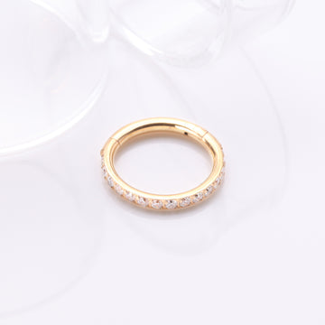 Detail View 1 of Implant Grade Titanium Golden Brilliant Sparkle Gems Lined Clicker Hoop Ring-Clear Gem